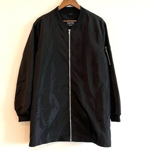 Boohoo Black Longline Windbreaker Bomber Jacket